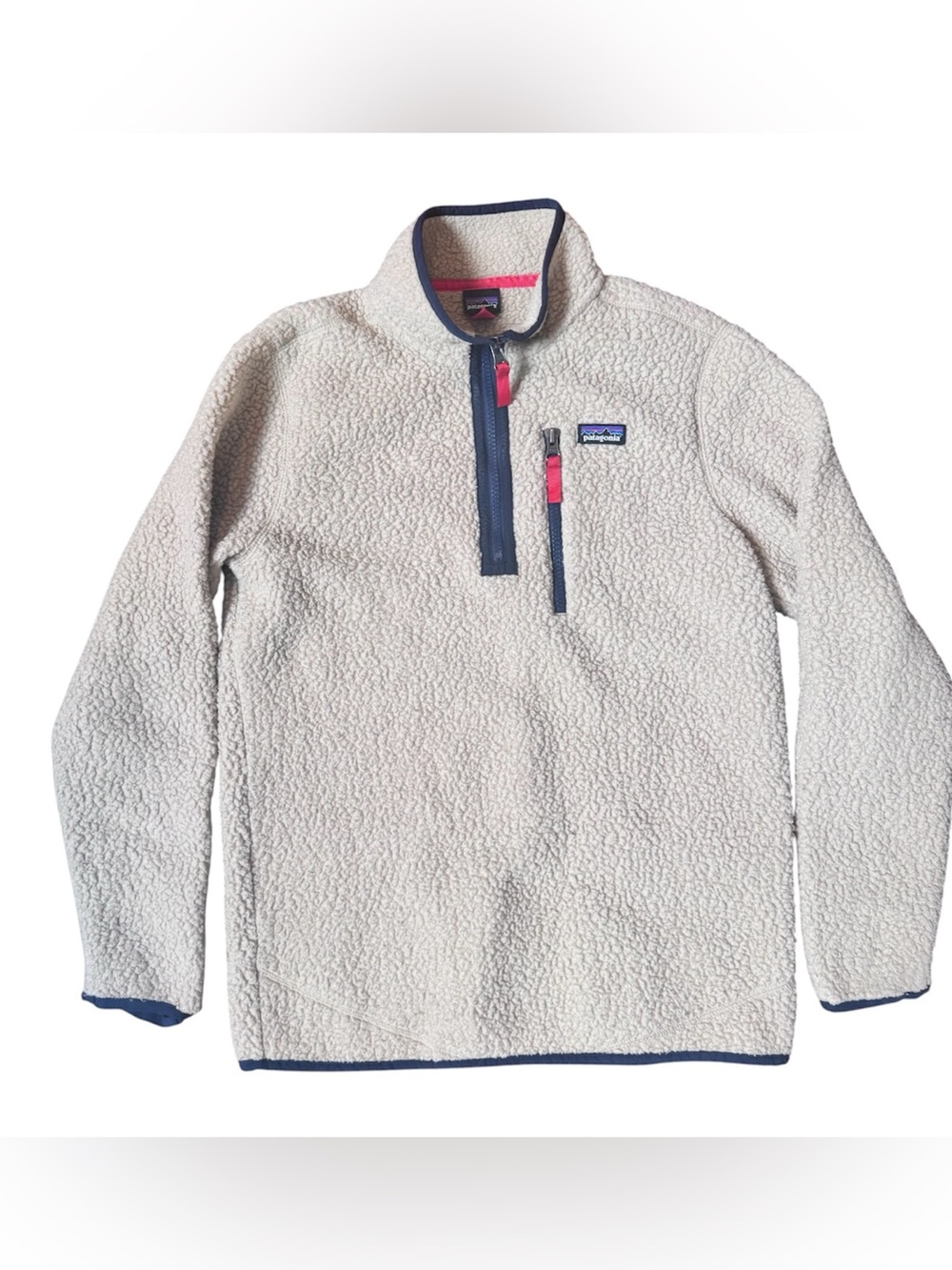 Patagonia youth kids cream beige 1/4 zip retro pile pocket fleece sweatshirt XL